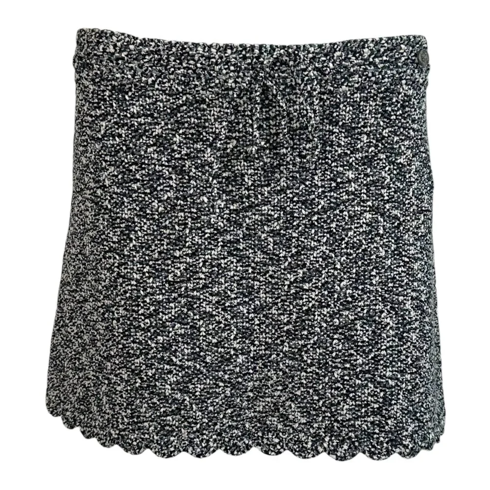 Chanel Black & White Scalloped Hem Cotton Knit Mini Skirt
